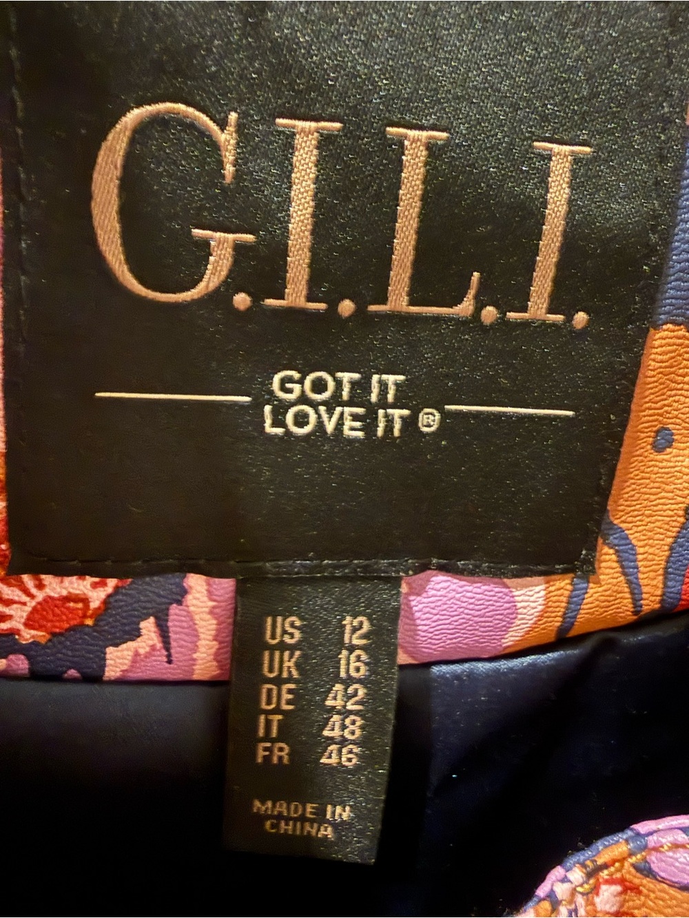 G.I.L.I. Floral Faux Leather Bomber Jacket in Orange and Navy - Picture 3 of 4